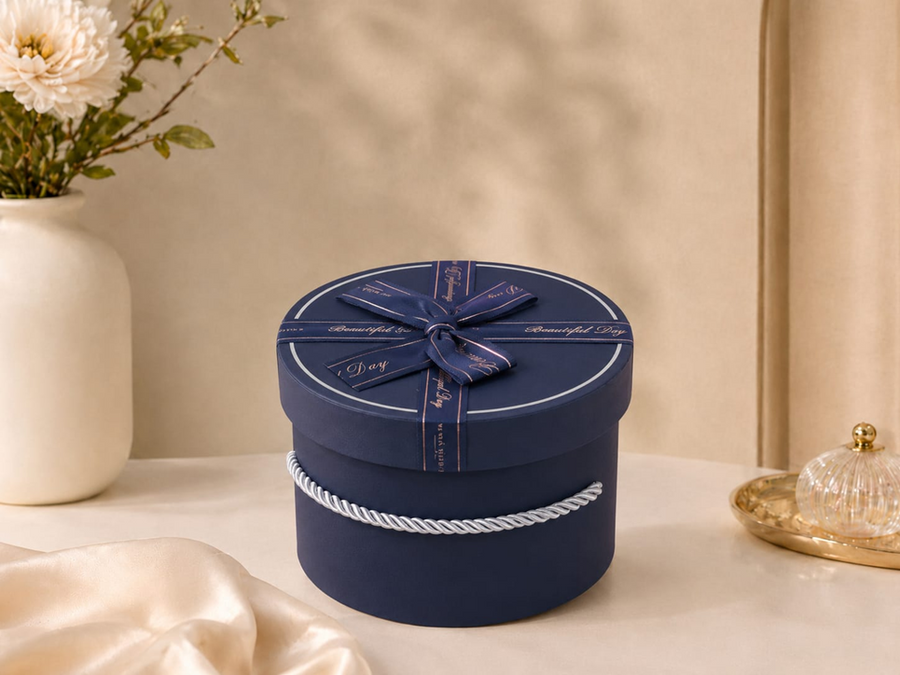 Coffret cadeau rond Premium avec ruban