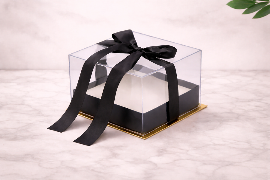 Boîte cadeau transparente avec ruban – format cube