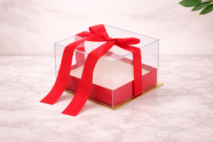 Boîte cadeau transparente avec ruban – format cube – Couleur Rouge