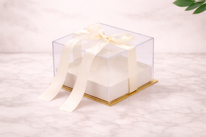 Boîte cadeau transparente avec ruban – format cube – Couleur Blanc
