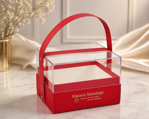 Boîte cadeau transparente avec poignée – Couleur Rouge Cramoisi