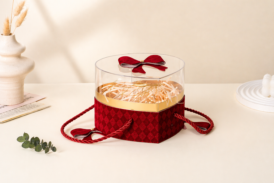 Boîte cadeau cœur transparente avec poignée