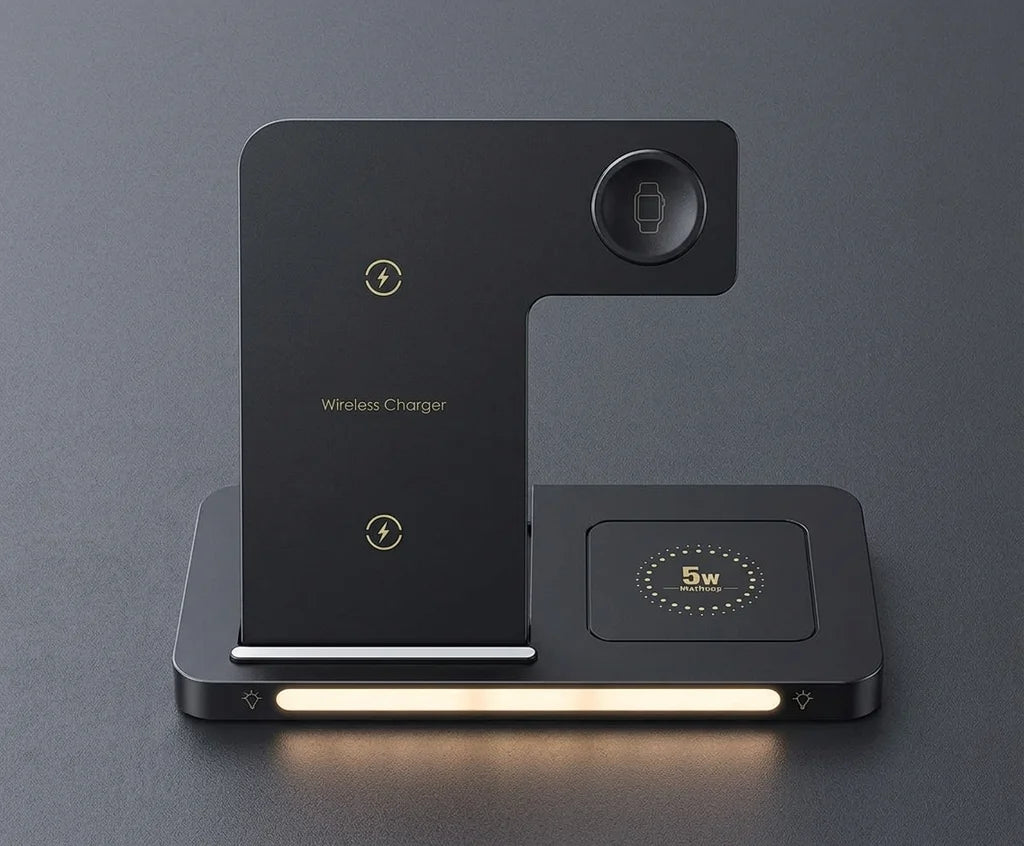 Chargeur sans fil pliable 3-en-1 avec veilleuse