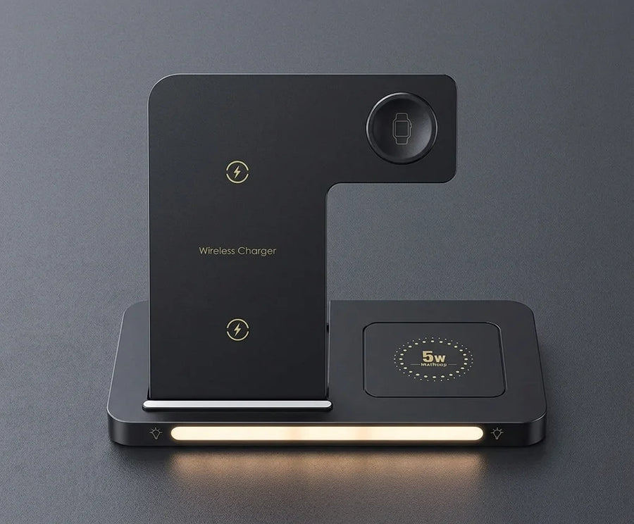 Chargeur sans fil pliable 3-en-1 avec veilleuse