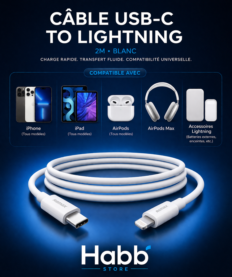 Câble USB-C vers Lightning 2M Blanc