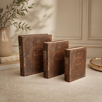 Vintage Book Storage Box Set – Classic Brown Collection