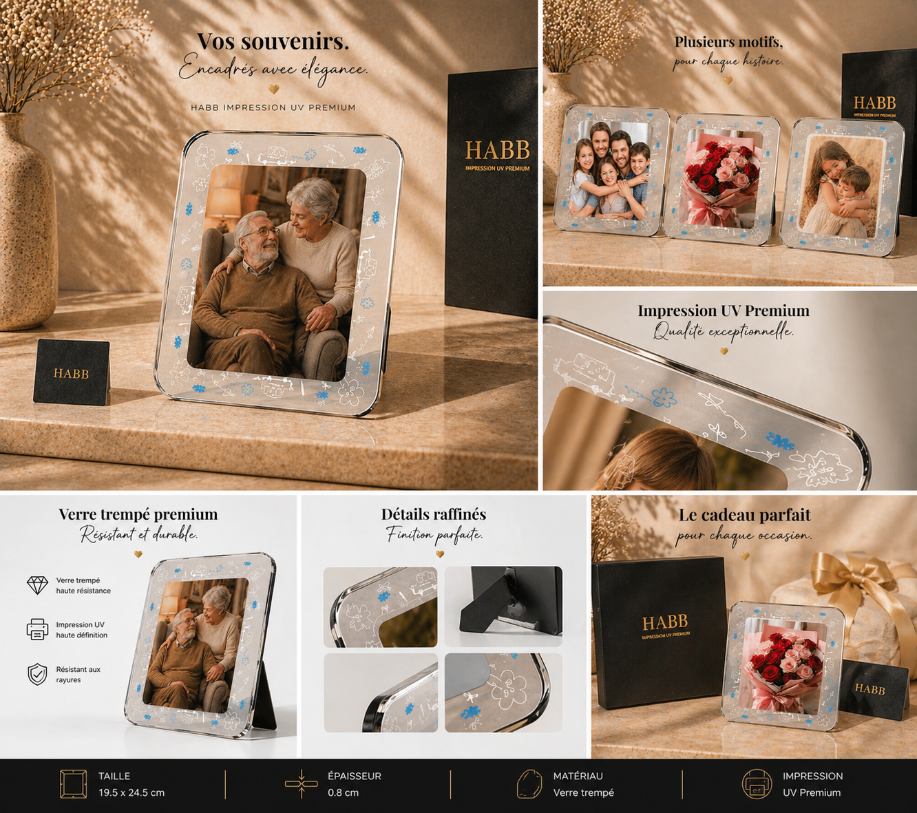 Cadre photo en verre trempé pour sublimation